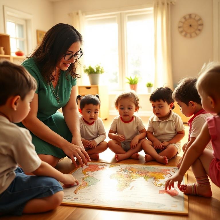 Educadora acompanhando uma atividade escolar